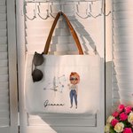 Personalisierte Sternzeichen Geburtsblume Canvas-Tasche mit Cartoon Charakter Namen und PU-Leder Griff Tote Bag Geburtstag Geschenk für Damen