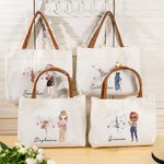Personalisierte Sternzeichen Geburtsblume Canvas-Tasche mit Cartoon Charakter Namen und PU-Leder Griff Tote Bag Geburtstag Geschenk für Damen