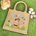 Pascua personalizado colorido Craked cáscara de huevo rota de dibujos animados Niño Niña Bolsa de yute con el nombre de caza del huevo Fiesta de Favores Regalo de cumpleaños para los niños