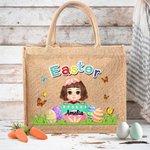 Pascua personalizado colorido Craked cáscara de huevo rota de dibujos animados Niño Niña Bolsa de yute con el nombre de caza del huevo Fiesta de Favores Regalo de cumpleaños para los niños