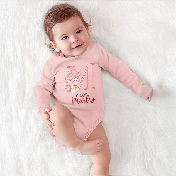 Personalizzato carino acquerello floreale coniglietto iniziale 100% cotone body bambino con nome Holiday Party Outfit Pasqua Baby Shower regalo per i neonati