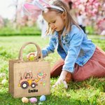 Personalisierte Hase Cartoon Charakter Bagger Ostereier Jutetasche mit Namen Tote Bag Ostern Party Geburtstag Geschenk für Jungen Mädchen