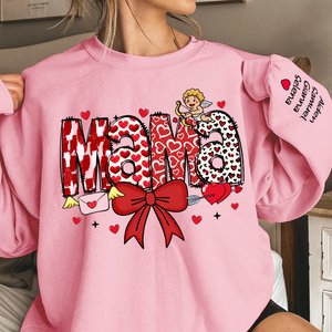 Personalised Cupid Bow Heart Print Title Multicolour T-shirt Sweatshirt with 1-16 Names Valentine's Day Mother's Day Gift for Mom Grandma