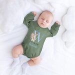 Personalizado lindo conejito de la acuarela floral inicial 100% algodón bebé body con nombre Holiday Party Outfit Pascua Baby Shower regalo para los recién nacidos