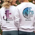 Personalisierte Anker Kompass immer verdient langes Paar T-shirt Sweatshirt Hoodie mit Initiale und Name Valentinstag Jahrestag Geschenk für ihn ihr