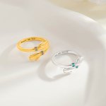 Personalised Birthstone Love Embrace Hug Adjustable Ring with Engraved Name and Card Dainty Jewellery Birthday Anniversary Gift for Women