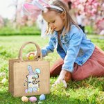 Personalised Cute Bow Easter Bunny Initial Jute Tote Bag with Name and Handle for Holding Easter Eggs Birthday Easter Party Gift for Kids
