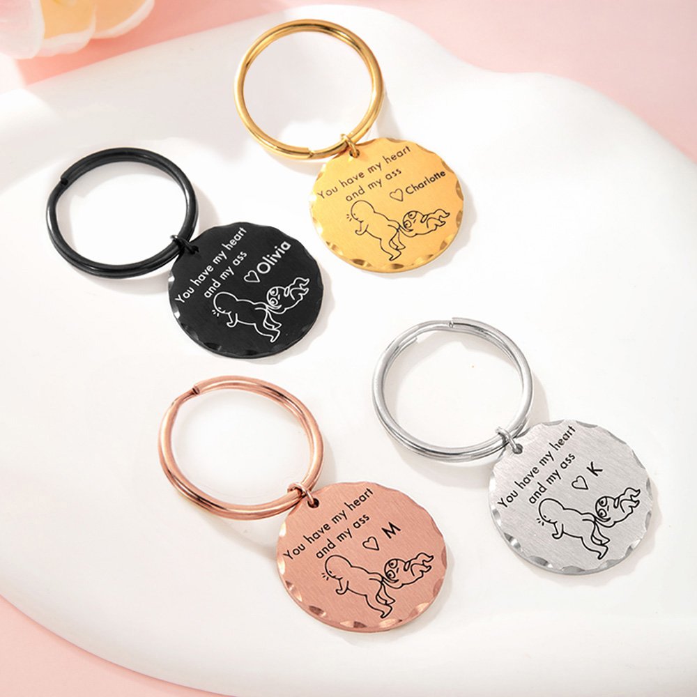 Llavero Personalizado You Have My Heart And My Ass Couple Stick Figure Keychain with Engraved Text Valentine's Day Anniversary Gift for Couple 3