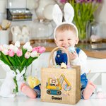 Personalisierte Hase Cartoon Charakter Bagger Ostereier Jutetasche mit Namen Tote Bag Ostern Party Geburtstag Geschenk für Jungen Mädchen