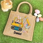 Personalisierte Hase Cartoon Charakter Bagger Ostereier Jutetasche mit Namen Tote Bag Ostern Party Geburtstag Geschenk für Jungen Mädchen