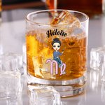 Personalised Cartoon Character Zodiac Sign 10oz Old Fashioned Whiskey Rocks Glass with Name Valentine's Day Birthday Gift for Wine Lovers