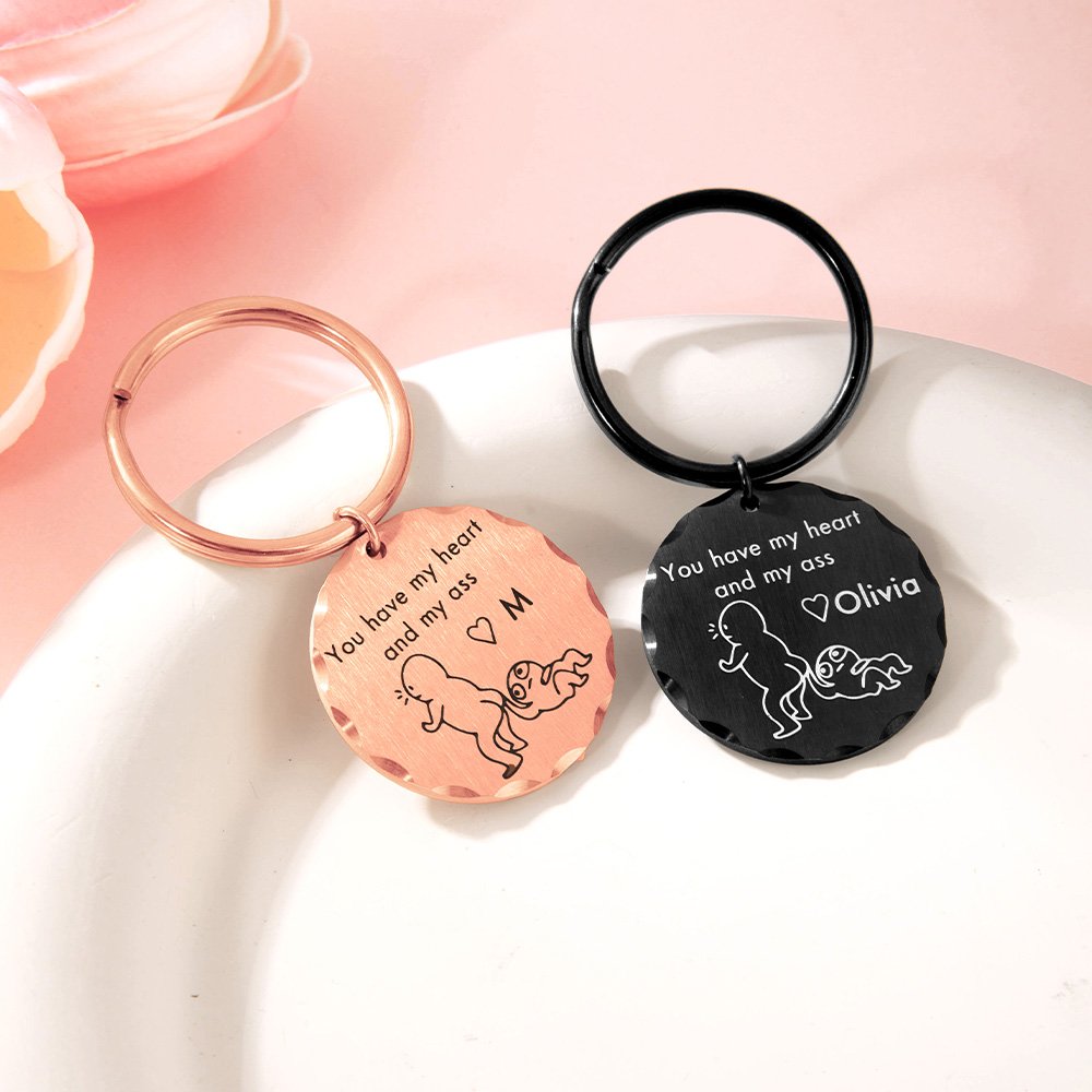 Llavero Personalizado You Have My Heart And My Ass Couple Stick Figure Keychain with Engraved Text Valentine's Day Anniversary Gift for Couple 2