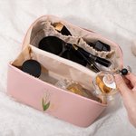 Personalizado con borde de oro de nacimiento de la flor de cuero bolsa de maquillaje con nombre portátil de viaje Essentials cumpleaños de la dama de honor de regalo para las mujeres niñas