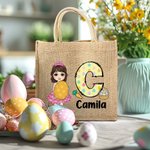 Personalisierte Niedliche Osterei Cartoon Junge Mädchen Jute Tasche mit Namen und Initiale Große Kapazität Tote Bag Party Geschenk für Kinder