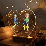 Veilleuse LED Acrylique Personnalisée avec Personnages et Nom du Couple Décoration de Chambre avec Socle en Bois Cadeau Saint-Valentin pour Couple