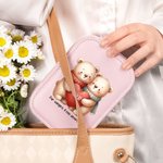 Portagioie da viaggio in pelle con design coppia di orsetti e lettera iniziale specchio LED a tre colori regalo di San Valentino per le donne