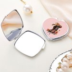 Personalized Birth Flower Western Cowgirl Boots Hat Design Makeup Mirror with Name Portable Travel Accessories Birthday Gift for Women