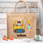 Personalisierte Hase Cartoon Charakter Bagger Ostereier Jutetasche mit Namen Tote Bag Ostern Party Geburtstag Geschenk für Jungen Mädchen