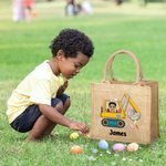 Personalisierte Hase Cartoon Charakter Bagger Ostereier Jutetasche mit Namen Tote Bag Ostern Party Geburtstag Geschenk für Jungen Mädchen