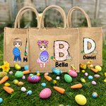 Personalisierte Niedliche Osterei Cartoon Junge Mädchen Jute Tasche mit Namen und Initiale Große Kapazität Tote Bag Party Geschenk für Kinder