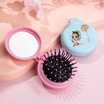 Personalized Cartoon Fashion Girl Birth Flower Portable Folding Pocket Air Cushion Hair Comb with Mirror and Name Bridal Birthday Gift for Women