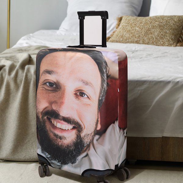 Couvre-bagage personnalisé avec photo de visage amusante double face pour valise 18-32 pouces Accessoires de voyage Cadeau pour les amoureux du voyage