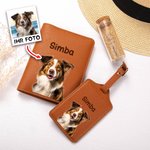 Personalisierte Niedliche Haustier Ölmalerei-Foto PU-Leder Reisepasshülle Gepäckanhänger mit Namen Reisezubehör Geburtstag Geschenk für Tierliebhaber