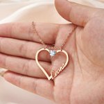 Personalisierte Name Halskette mit Geburtsstein in Herzform Ringhalter Anhänger Eleganter Schmuck Geburtstag Jahrestag Valentinstag Geschenk für Damen