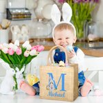 Personalizzato Cartoon personaggio costume coniglietto uova iniziale Iuta Tote Bag con nome regalo di compleanno di Pasqua per ragazzi ragazze