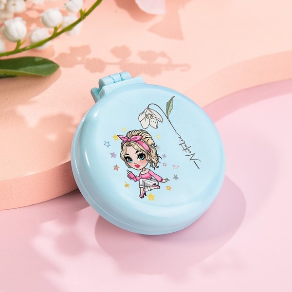 Personalized Cartoon Fashion Girl Birth Flower Portable Folding Pocket Air Cushion Hair Comb with Mirror and Name Bridal Birthday Gift for Women