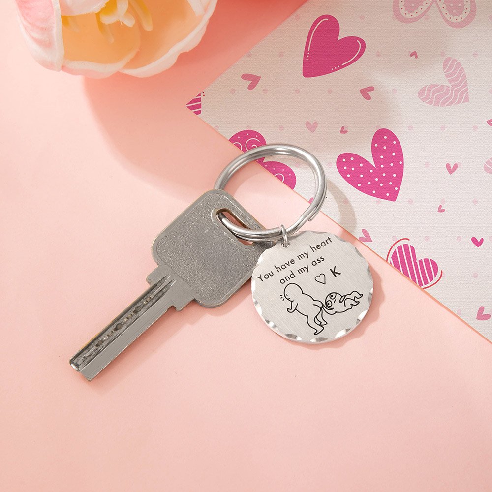 Llavero Personalizado You Have My Heart And My Ass Couple Stick Figure Keychain with Engraved Text Valentine's Day Anniversary Gift for Couple 1