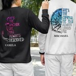 Personalisierte Anker Kompass immer verdient langes Paar T-shirt Sweatshirt Hoodie mit Initiale und Name Valentinstag Jahrestag Geschenk für ihn ihr