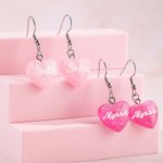 Boucles d'oreilles pailletées Police Style Fashion Rose Acrylique avec Nom Cadeau pour Elle