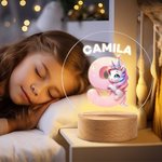 Personalisierte Fantasie Einhorn Dinosaurier Cartoon Zahl LED-Nachtlicht mit Namen und hölzernen Basis Kinderzimmer Dekoration Geburtstag Baby Dusche Geschenk für Kinder