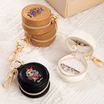 Personalized Cartoon Cheerleading Girl Portable Leather Name Ring Holder Jewelry Case with Keychain Travel Accessories Birthday Gift for Women