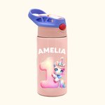 Personalized Fantasy Unicorn Dinosaur Number 12oz Insulated Water Bottle with Handle and Silicone Straw Children's Day Back to School Gift for Kids