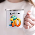 Taza esmaltada con nombre personalizada Fantasía Unicornio Dinosaurio Dibujos animados Número 12oz Día del niño Vuelta al cole Regalo para niños Niñas