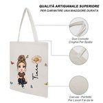 Borsa di tela personalizzata con personaggio in stile cartone animato e fiore di nascita regalo di compleanno per donne