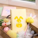 Cuaderno de espiral A5 personalizado con nombre de conejito y set de bolígrafo con 156 páginas rayadas Regalo de cumpleaños de Pascua para niños y niñas