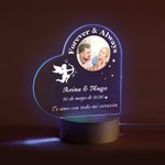 Luz nocturna LED personalizada en forma de corazón con Cupido nombres de la pareja y base de madera regalo para el Día de San Valentín