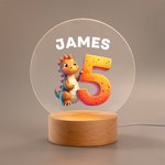 Personalisierte Fantasie Einhorn Dinosaurier Cartoon Zahl LED-Nachtlicht mit Namen und hölzernen Basis Kinderzimmer Dekoration Geburtstag Baby Dusche Geschenk für Kinder