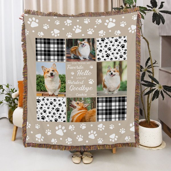 Personalized Multicolor Paw Prints Dog Cat Photos Fringed Soft Throw Blanket with Name Home Decor Memorial Sympathy Pet Loss Gift for Pet Lovers