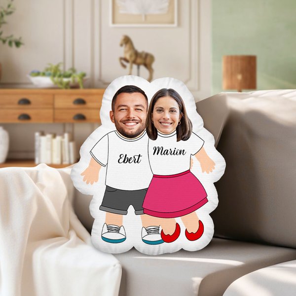 Personalised Funny Face Photo Human-shaped Throw Pillow with Name Home Decor Valentine's Day Housewarming Gift for Couple Him Her