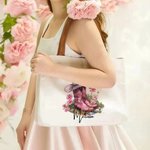 Personalised Birth Flower Western Cowgirl Boots Design Canvas Tote Bag with Name and Leather Handle Birthday Bridesmaid Gift for Women