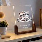 Luce notturna LED con base in legno personalizzato con nomi di coppie e data design coppie di animali della foresta regalo di San Valentino per coppia