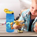 Personalized Fantasy Unicorn Dinosaur Number 12oz Insulated Water Bottle with Handle and Silicone Straw Children's Day Back to School Gift for Kids