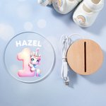 Personalisierte Fantasie Einhorn Dinosaurier Cartoon Zahl LED-Nachtlicht mit Namen und hölzernen Basis Kinderzimmer Dekoration Geburtstag Baby Dusche Geschenk für Kinder