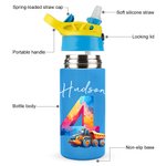 Personalized Fantasy Unicorn Dinosaur Number 12oz Insulated Water Bottle with Handle and Silicone Straw Children's Day Back to School Gift for Kids