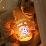 Personalisierte Fantasie Einhorn Dinosaurier Cartoon Zahl LED-Nachtlicht mit Namen und hölzernen Basis Kinderzimmer Dekoration Geburtstag Baby Dusche Geschenk für Kinder