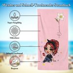 Personalisiertes Cartoon Mode-Mädchen Mikrofaser Strandtuch mit Namen Geburtsblume Schnell Trocknend Sommer Urlaub Geburtstag Geschenk für Damen